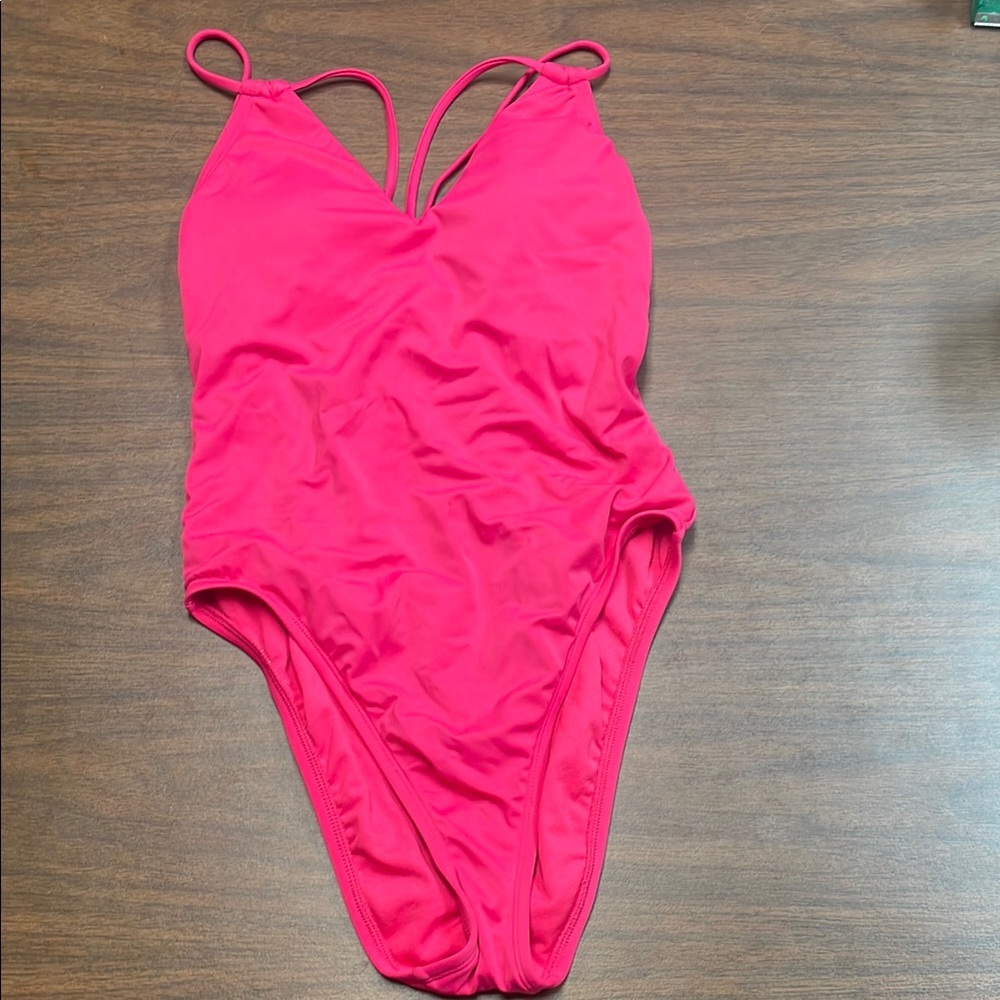 Shade & Shore Pink One Piece Swimsuit V-Neck